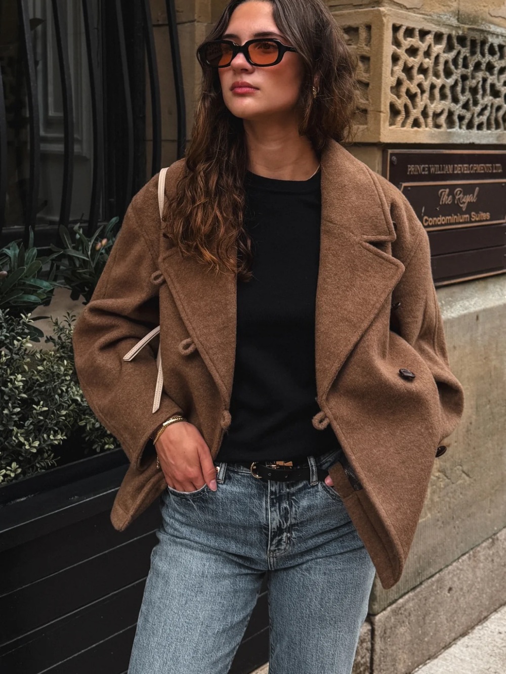 NWT b.young the bronte Womens Brown Wool Blend Peacoat Jacket 36